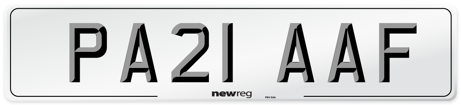 PA21 AAF Number Plate from New Reg